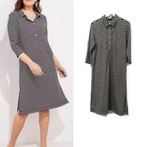 Vineyard Vines Black and White Striped Long Sleeve Dress